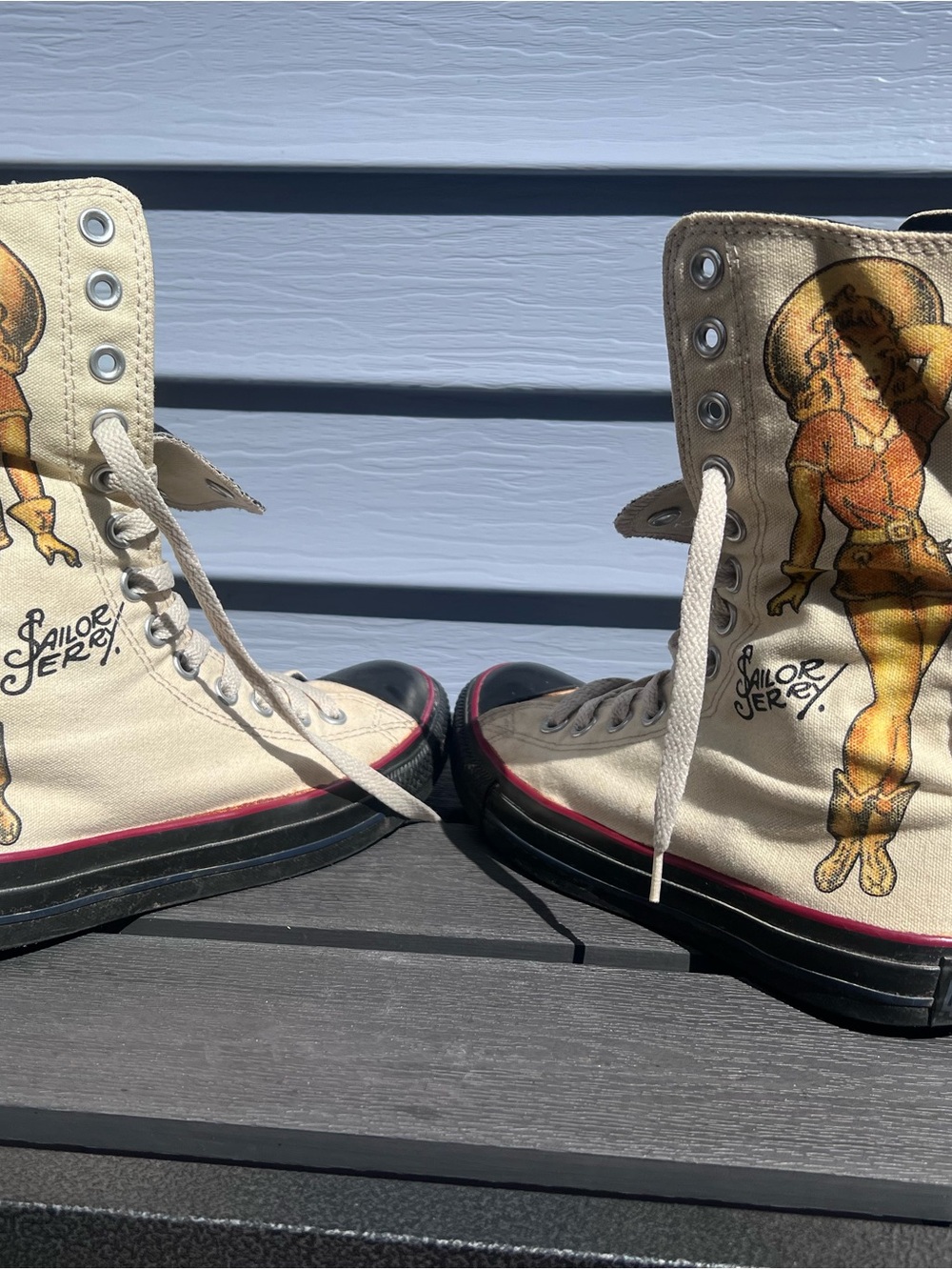 Converse Cream Canvas SailorJerry Pin-Up Artwork All Star High-Top Sneakers - Picture 5 of 13